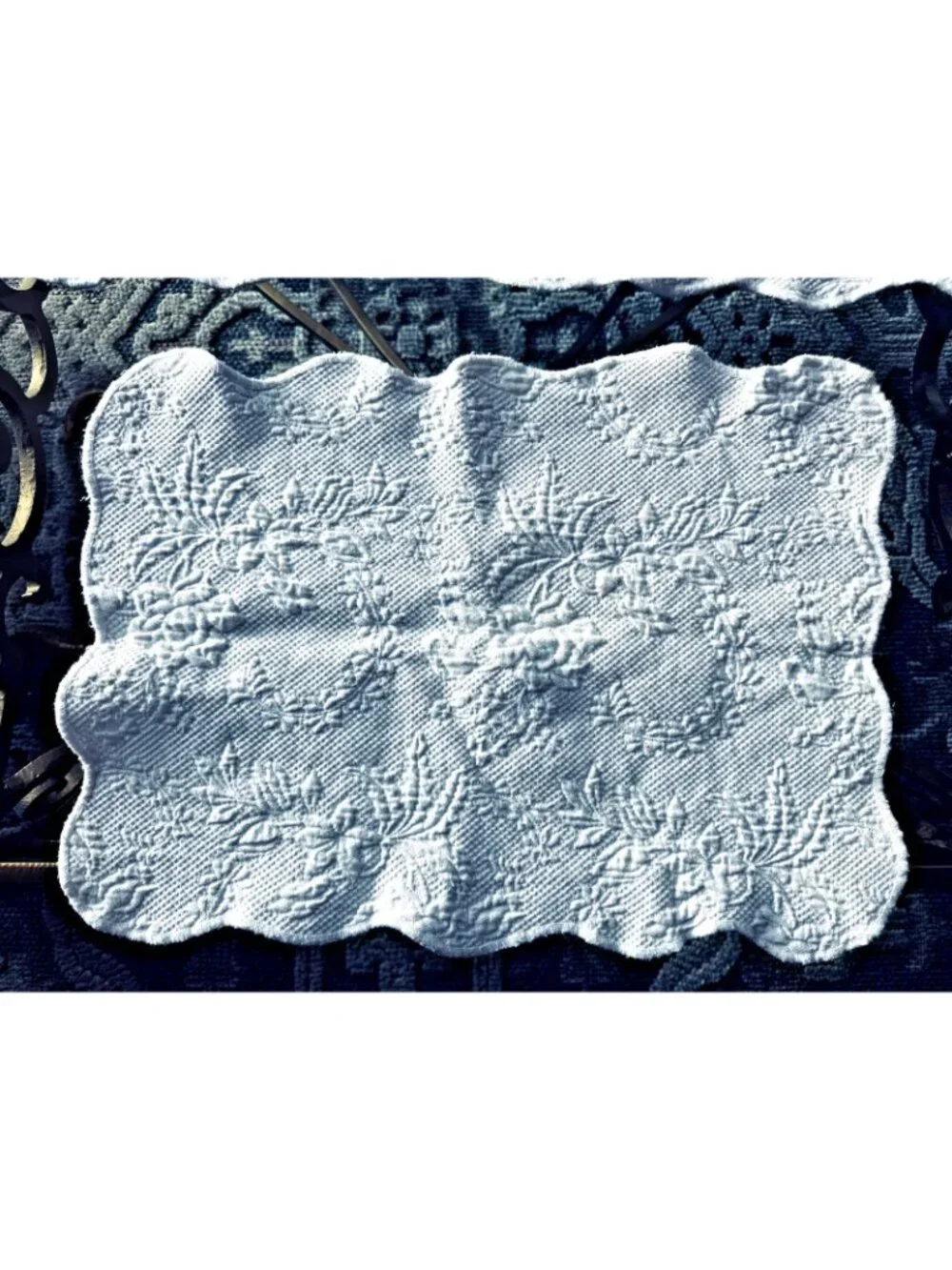 3 Vintage Portuguese Cotton Placemats Set Scalloped Edge European Cottage Decor